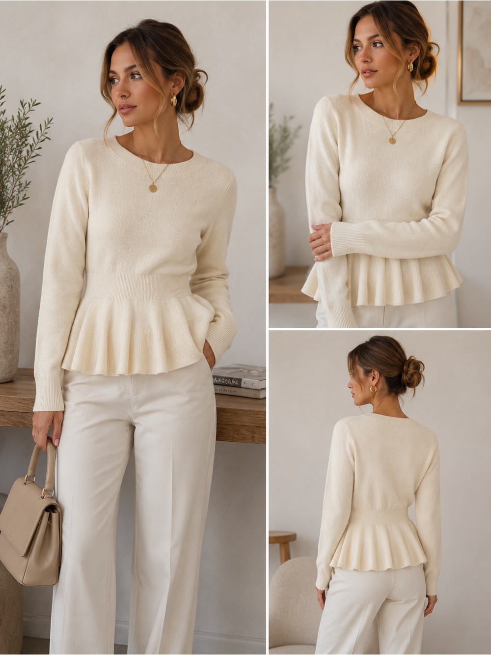 100% cashmere Lark & Ro cream peplum sweater